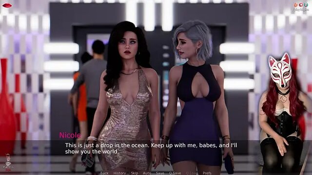 Playful fox gamer girl seduces in visual novel style