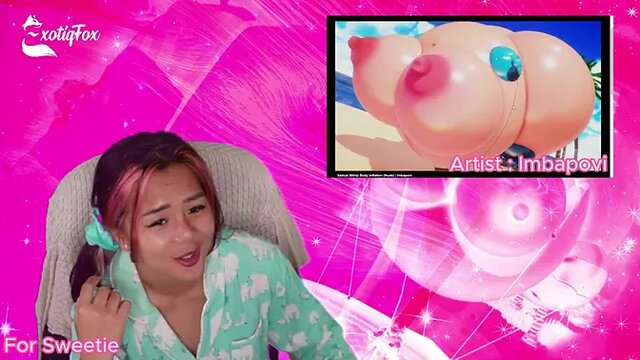 Asian girl inflates and masturbates