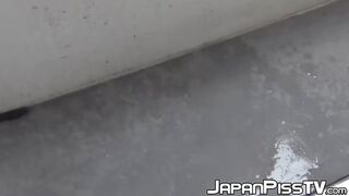 Gorgeous Asian woman leaks urine on the stairs