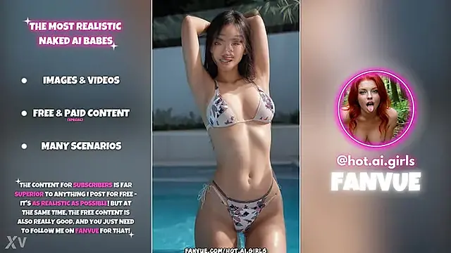 Curvy Asian babe in sexy lingerie at night pool