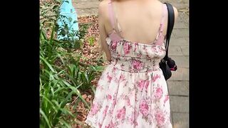 Asian girl masturbates and squirts while exposing herself on the mountain