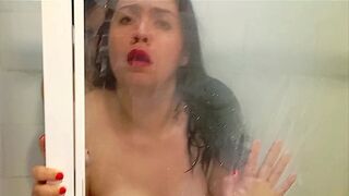 Stepmother fucked by her young stepson in the shower