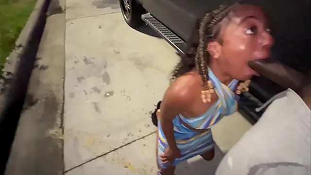 Trucker married girl sucks my dick🍆 in parking lot like wild animal at truck stop