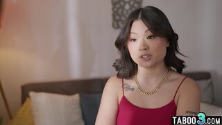 Perv stepbro has to keep his asian teen stepsisters Lulu Chu mouth shut