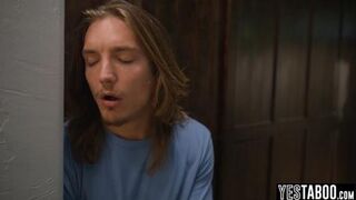 Asian teen stepsister caught perv stepbro peeping on MILF stepmom