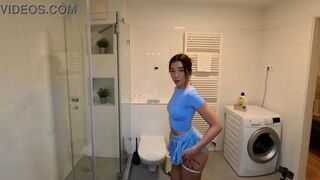 Braless big tits Asian cosplayer in her sexy flirty short mini skirt flashes her panties before taking them off