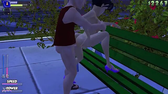 Busty Asian teen rides massive dick in 3D game