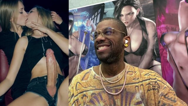 TranSlayte GF and cute blonde girl share a kinky kiss while petite brown