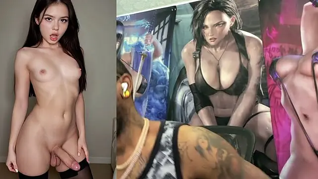 Transgender punk girl spits on her girl cock and cums